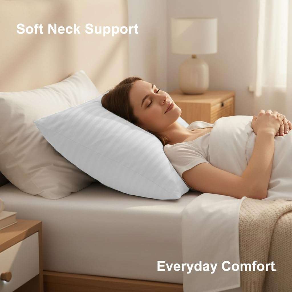 DADDY COOL Premium Soft Bed Pillow for Sleeping | Striped Design | Comfortable Head & Neck Support | Skin-Friendly Fabric | 16 x 24 Inches | White 3