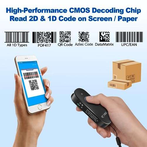Mini 2D Bluetooth Barcode Scanner 2.4G Wireless Barcode Scanner, 3-in-1 Portable 1D 2D QR Code Scanner Work with iOS Android iPhone iPad Tablet Windows PC POS for Store Warehouse Inventory Library 5