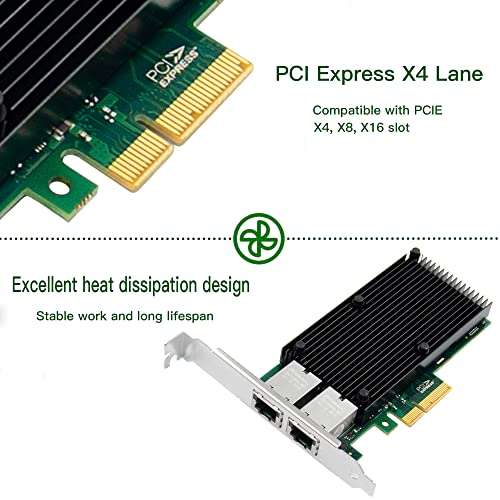 XZSNET 10Gb Ethernet Network Card with Intel X550 Chip, 10G PCIe NIC Compare to Intel X550-T2 Converged Network Adapter, Dual RJ45 Copper Ports, PCI Express X4 4