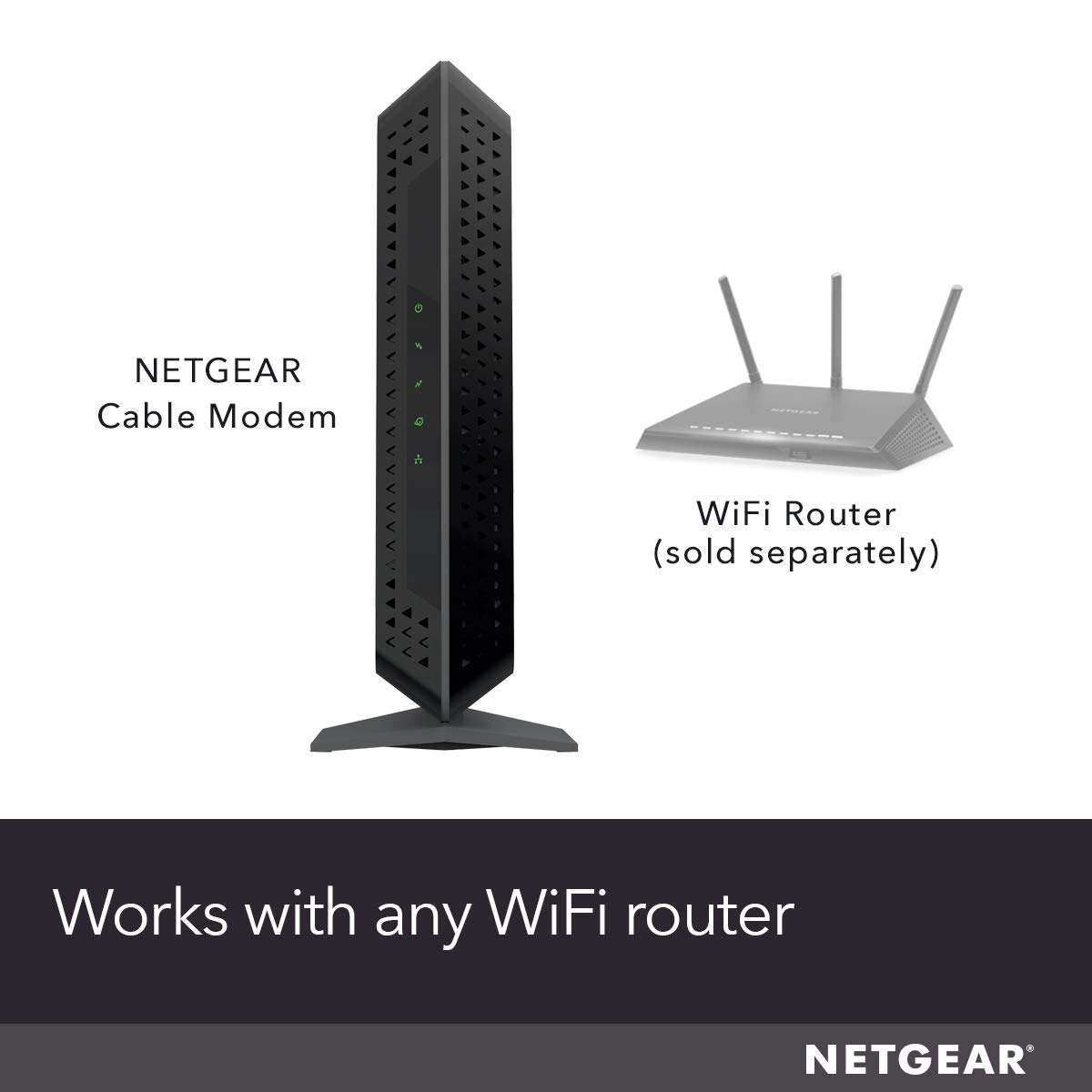 NETGEAR CM600 (24x8) DOCSIS 3.0 Cable Modem. Max Download speeds of 960Mbps. Certified for XFINITY by Comcast, Time Warner Cable, Cox, Charter & More (CM600-1AZNAS) 2