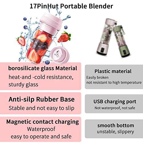 17PinHut Portable Blender, Personal Blender, With USB Magnetic contact charging, 14 oz Smoothie Blender, Anti-silp Rubber Base, One-handed Drinking Mini Blender for Shakes and Smoothies 4