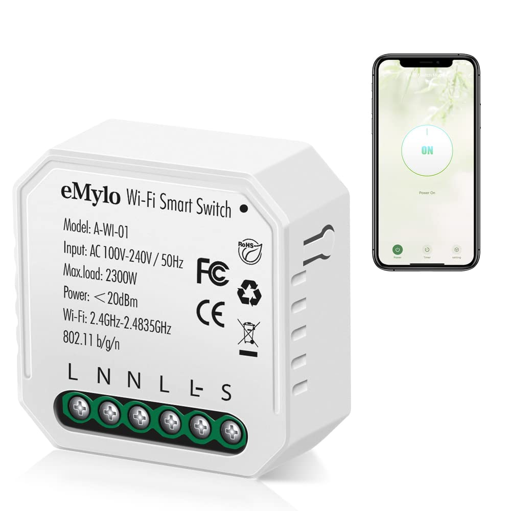 eMylo Mini Smart WiFi Relay Switch Wireless Remote Control WiFi Light Switch AC 220V 1 Gang Built-in Switch Relay Module 16A DIY Timer Voice Control for Home Automation Compatible with Alexa Echo 1