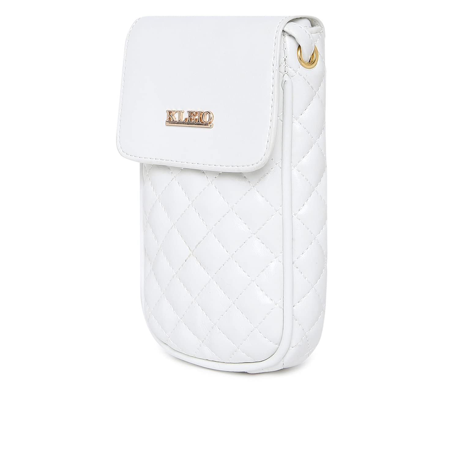 KLEIO Women's Small Quilted Cross-body Mobile Sling Bag Pouch (HO8023KL-WH)(White) 5