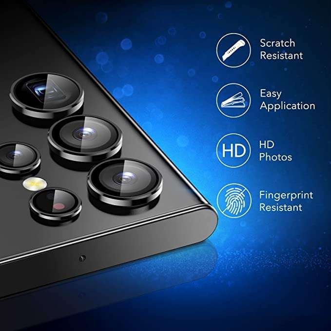 icreator Camera Lens Protection For Samsung Galaxy S22 Ultra black, Back Camera Lens With Inbuilt Tempered Glass with Alloy Metal Ring Scratch Proof With 1*Cleaning Kit ,Very simple to fit , (5 pieces, 1 set) (Samsung Galaxy S22 Ultra black) 4