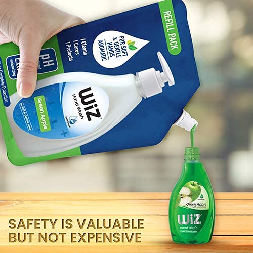 wiz LIQUID SOAP pH-Balance Moisturizing Hand Wash with Refreshing Fragrance, 180ml Refill Pouch (Fragrances Lavender, Green Apple, Lemon, Creme, Bouquet, Orange, Blossom, Cherry & Peach) -Pack of 15 2
