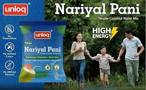 Unloq Natural Tender Coconut Water Premix | Instant Nariyal Pani Powder| Refreshing & Re-hydrating| Natural Energy Drink| Vegan & Fat-free| High Energy & Stress Relieving (pack of 40 3