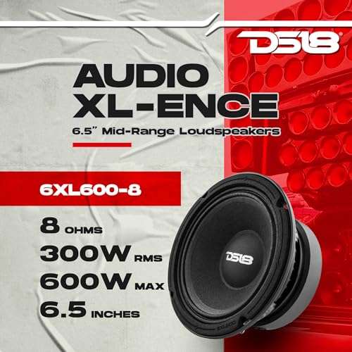 DS18 6XL600-8 XL 6.5" Mid-Range Loudspeaker 300 Watts RMS, 600 Watts Max Power, 8-Ohm, Pro Car Audio Speakers 6.5 inches, Great for Car/Truck Stereo Sound System - 1 Speaker 2