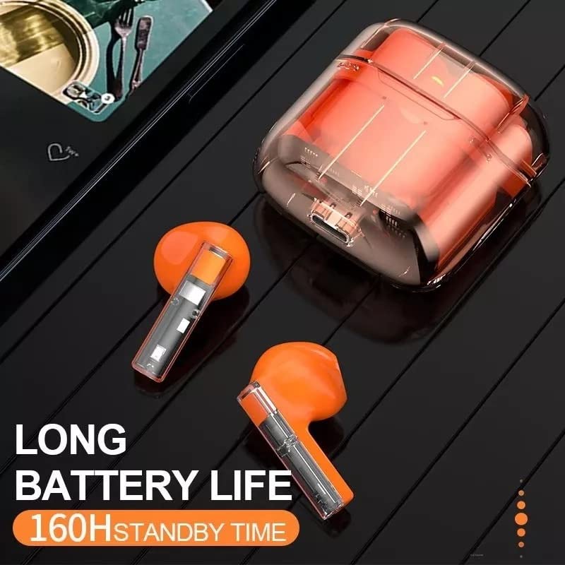 Printme™ New Launch, Earbuds TWS, Gaming Transparent Earbuds, ENC Noise Reduction 200 MAH Battery, 49 ms Latency Gaming Mode, IPX5 Water Resistance [Orange] 4