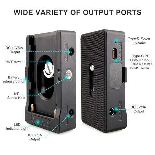 NP-F Battery Adapter Plate + BMPCC 4K and 6K DC Cable and LP-E6 Dummy Battery to Power Blackmagic Pocket Cinema Camera 4K/6K,Compatible with Sony NP-F970 F960 F770 F750 F570 F550 Battery. 4