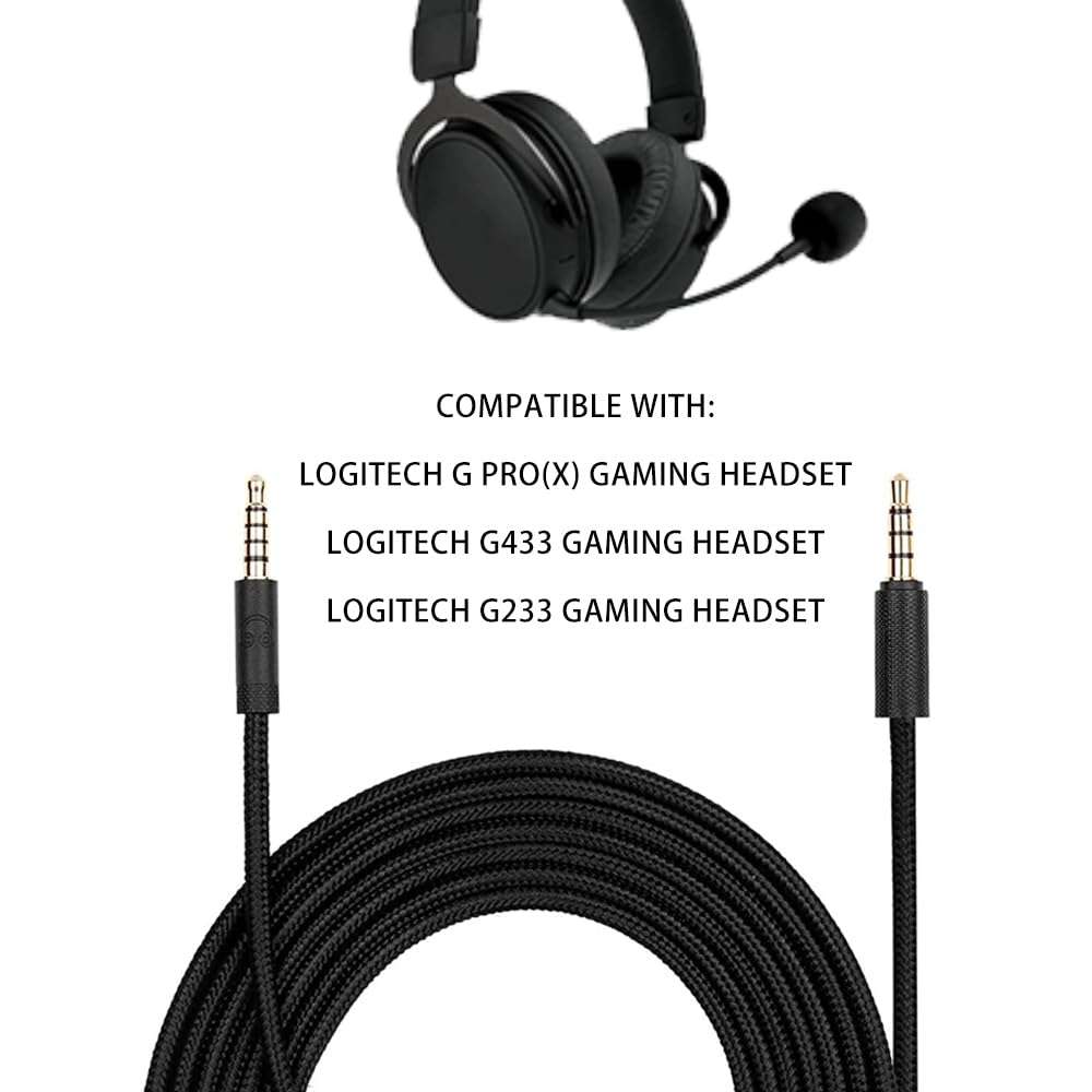 CLANMOU Replacement Cable for Logitech G Pro/G Pro X/G433/G233 Gaming Headset – 3.5mm Detachable Nylon-Braided Cord with Inline Volume Control & Mute Switch, 6ft (1.8m) Long 3
