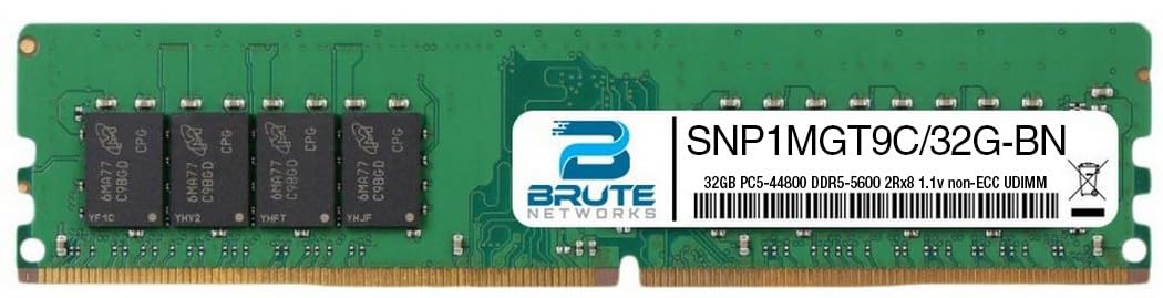 Brute Networks SNP1MGT9C/32G-BN - 32GB PC5-44800 DDR5-5600Mhz 2Rx8 Non-ECC UDIMM(Compatible with OEM PN# SNP1MGT9C/32G) 1