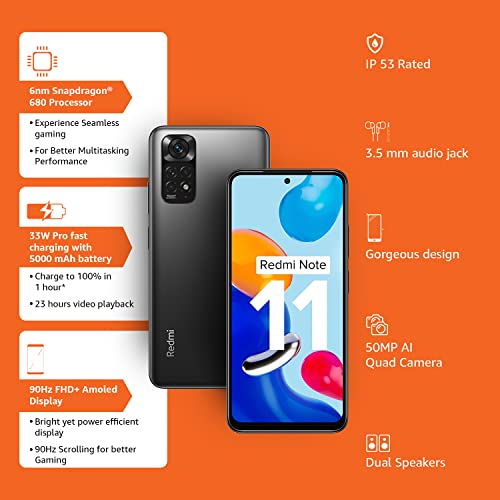 Redmi Note 11 (Space Black, 6GB RAM, 128GB Storage)|90Hz FHD+ AMOLED Display | Qualcomm® Snapdragon™ 680-6nm | 33W Charger Included 2