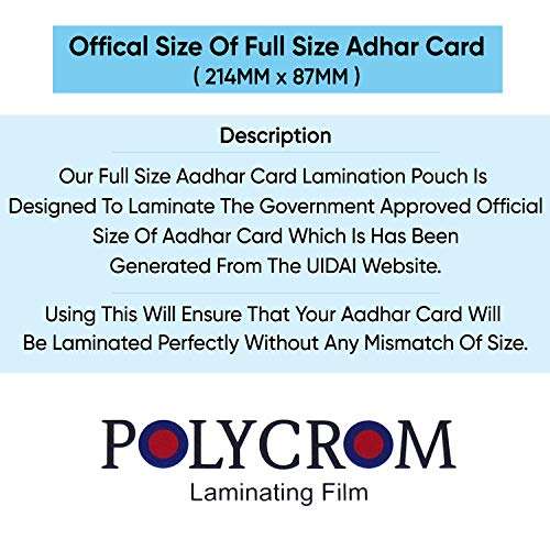 Polycrom Korean Aadhar Card Size Ultra Glossy Clear Thermal Lamination Pouch ( 100mm X 225mm ) Transparent Waterproof Sheet For Home And Office ( Full Size ) - 100 Nos 6