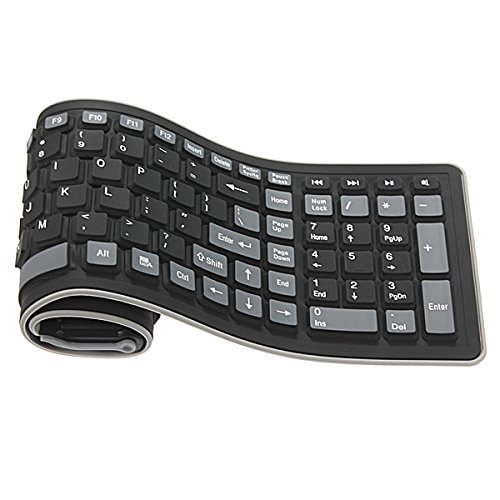 BLUEXIN Waterproof Dustproof Portable Silicone Flexible Folding Roll Up Soft Rubber Keyboard Black 1