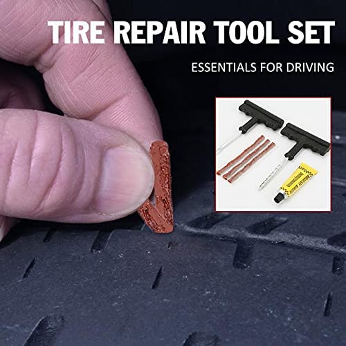 NVF 4 in 1 Universal Tubeless Tyre Puncture Repair Kit Puncher Patch Tools (T Handle Grips + 5 Repair String Plugs + Rubber Solution 4