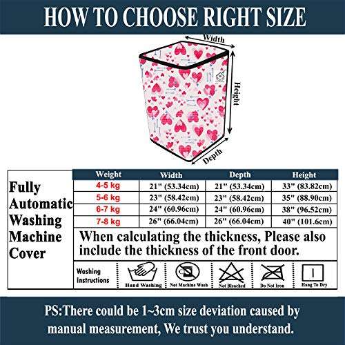 Jm Homefurnishings Vinyl Washing Machine Cover for Lg 6.2 Kg Fully Automatic Top Loading, T7288nddla.abwpeil, Love Heart Print (Brink Pink) 5