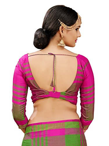 ANNI DESIGNER Women's Sarees Cotton Silk Saree with Blouse Piece (E Kart_Pink & Green_Free Size) 5