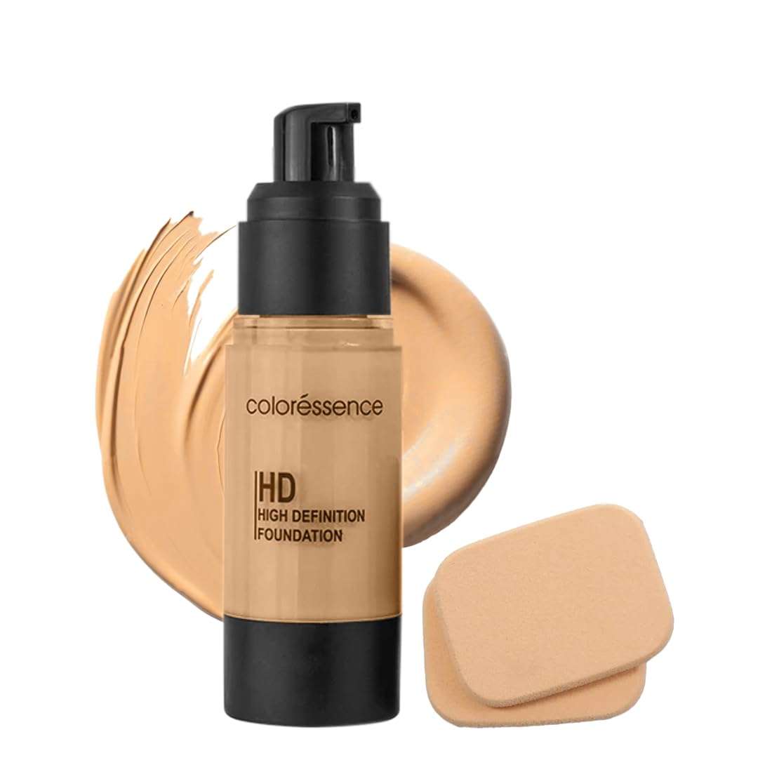 COLORESSENCE HD Foundation - Buildable Coverage Liquid Foundation | Covers Blemishes and Dark Spots | Waterproof & Sweat Resistant |Whipped Glace | 2 Applicator Sponges FREE 1