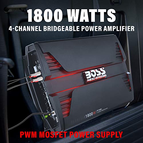 BOSS Audio Systems PF1800 4 Channel Car Amplifier - 1800 Watts, Full Range, Class A-B, 2-4 Ohm Stable, Mosfet Power Supply, Bridgeable 2