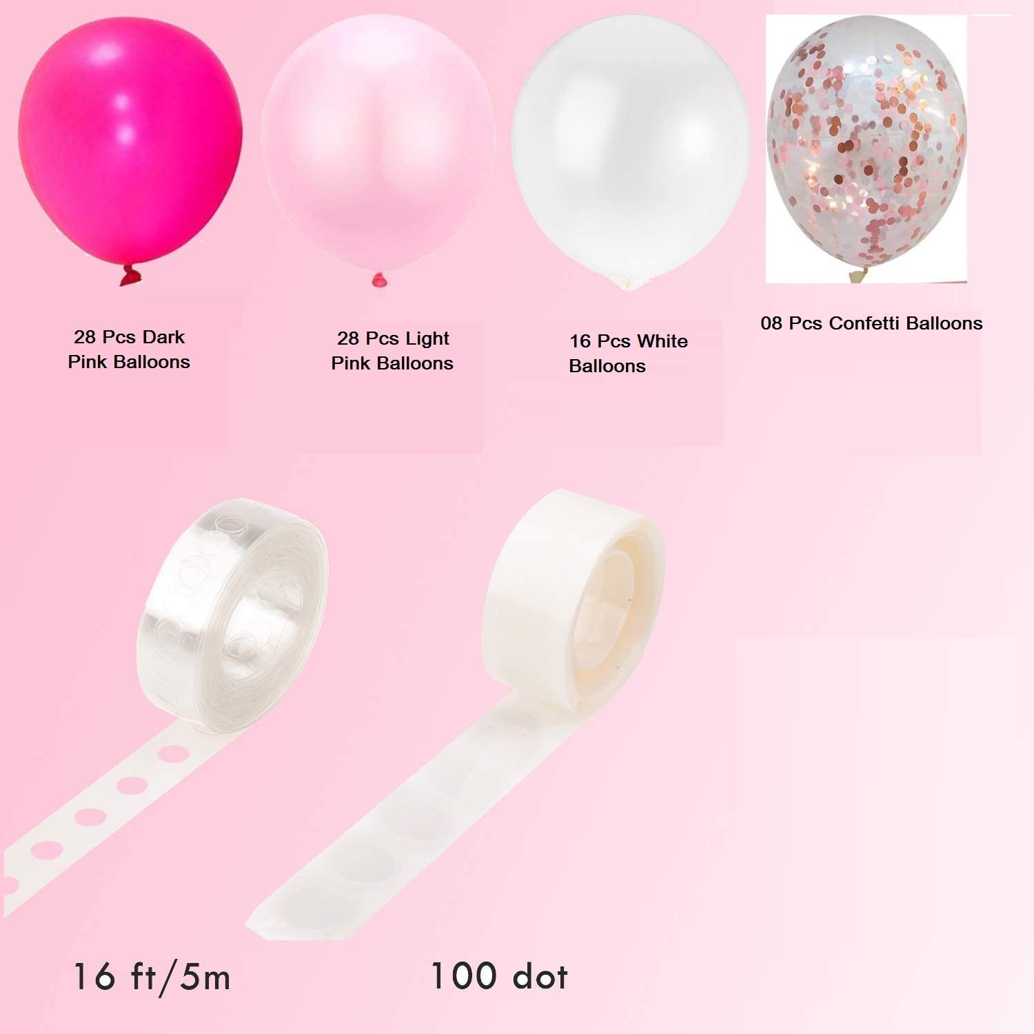 Dark Pink Theme Birthday Party/Balloon Garland Decorations For Kids – 90 Pcs Combo – Light pink, Dark Pink, White Balloons, Rose gold Confetti Balloon – Party decoration 3