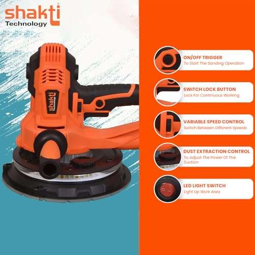 Shakti Technology DS-11 Dry Wall Sander with Vacuum and LED with Side Handle and Dust Collecting Bag, 800W, 2300RPM,180MM - 6 Months Warranty 4