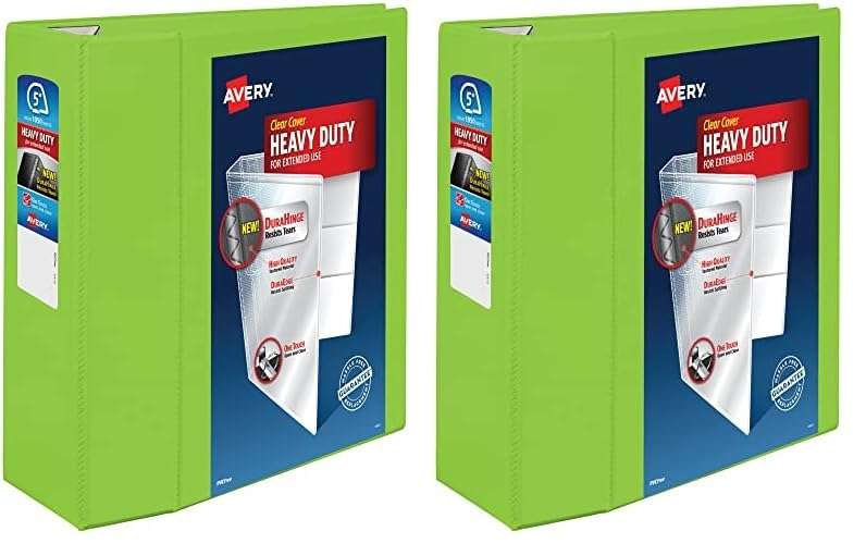 Avery Heavy-Duty View 3 Ring Binder, 5 Inch One Touch EZD Rings, 2.3/4.8 Inch Spine, 1 Chartreuse Binder (79815) (Pack of 2) 1
