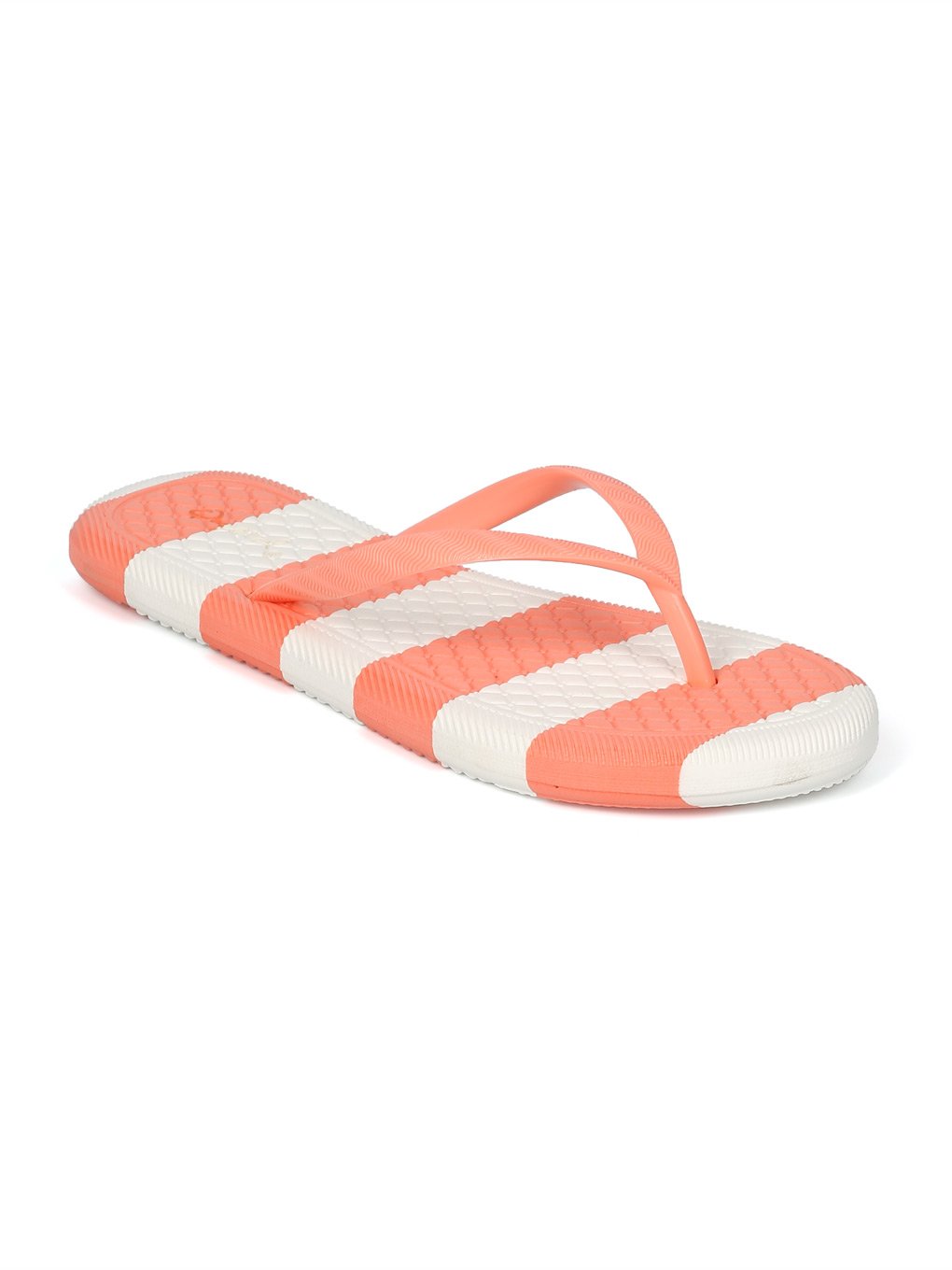 Qupid HH43 Women PVC Striped Thong Sandal HH43 - Coral (Size: 7.0) 1