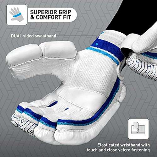 GM Siren Cricket Batting Gloves for Mens Left Handed | Free Cover | Colour: White/Royal Blue 3