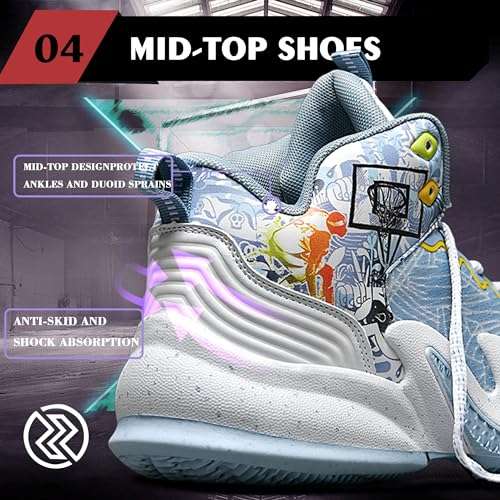 CJSPORX Unisex's Basketball Shoes Breathable Men Non Slip Outdoor Fashion Women Sneakers White&Blue-3 Size 10-1 5