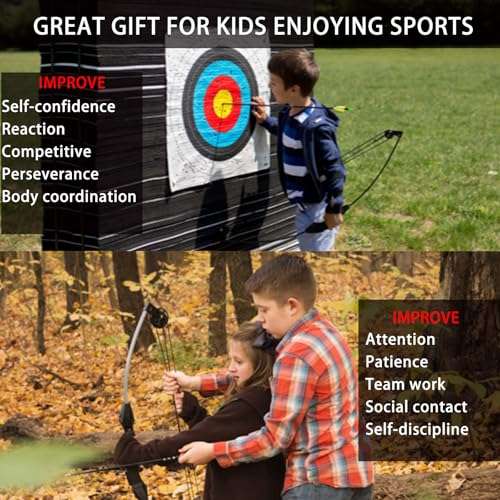 SOPOGER Kids Bow and Arrow Set for Boys Girls, Beginner Bow and Arrow for Kids 8-12 Youth Archery Set, Youth Compound Bow and Arrow Set for Kids Backyard Archery Games Toy Gifts (Black) 5