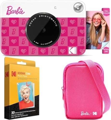 Kodak x Barbie Printomatic Full-Color Instant Print Digital Camera Barbie Starter Bundle (Iconic Style)+ Barbie Deluxe Camera Case + Zink Paper (20 Sheets) 1
