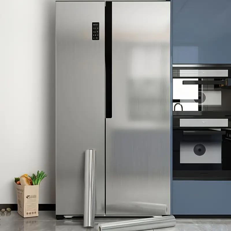 SIA VENDORS Self-Adhesive Stainless Steel Brushed Wall Sticker, Silver Metal Wallpaper Waterproof and Moisture Resistant for Refrigerator, Elevator Doors, Kitchen Cabinets Renovation,2 ft x 6 ft 3