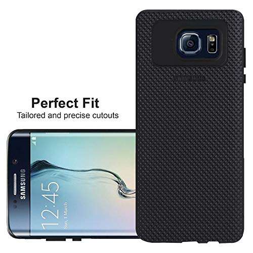 HELLO ZONE Exclusive Dotted Matte Finish Soft Rubberised Back Case Cover for Samsung Galaxy S6 Edge - Black 2