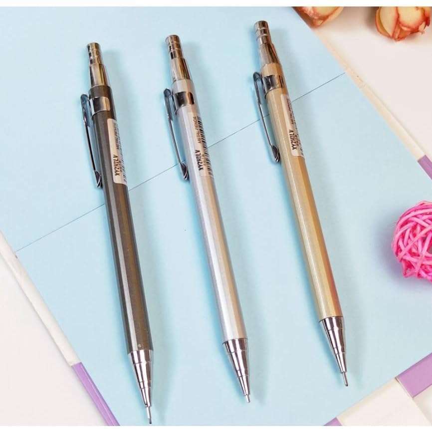 Definite Art Odeme Mechanical Pencil with Full Metal Body for Students Kids School College Office Bank Use (Pack of 3 Pencils & 3 Lead Box) (0.5mm lead) 4