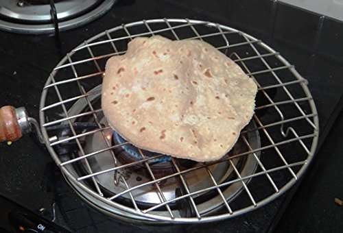 TYSSCHO Chapati and Phulka Hand Grill Jali Barbecue Roasting Rack Wooden Handle (Round Shape) 5