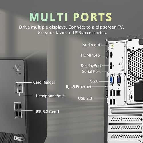 Lenovo V50t Gen2 Business Tower Desktop, Intel Core i3 10100, 64GB DDR4 RAM, 2TB PCIe SSD, DVD-RW, HDMI, RJ-45, Display Port, Wired Keyboard & Mouse, Win 11 Pro, Black, 32GB USB Card 6