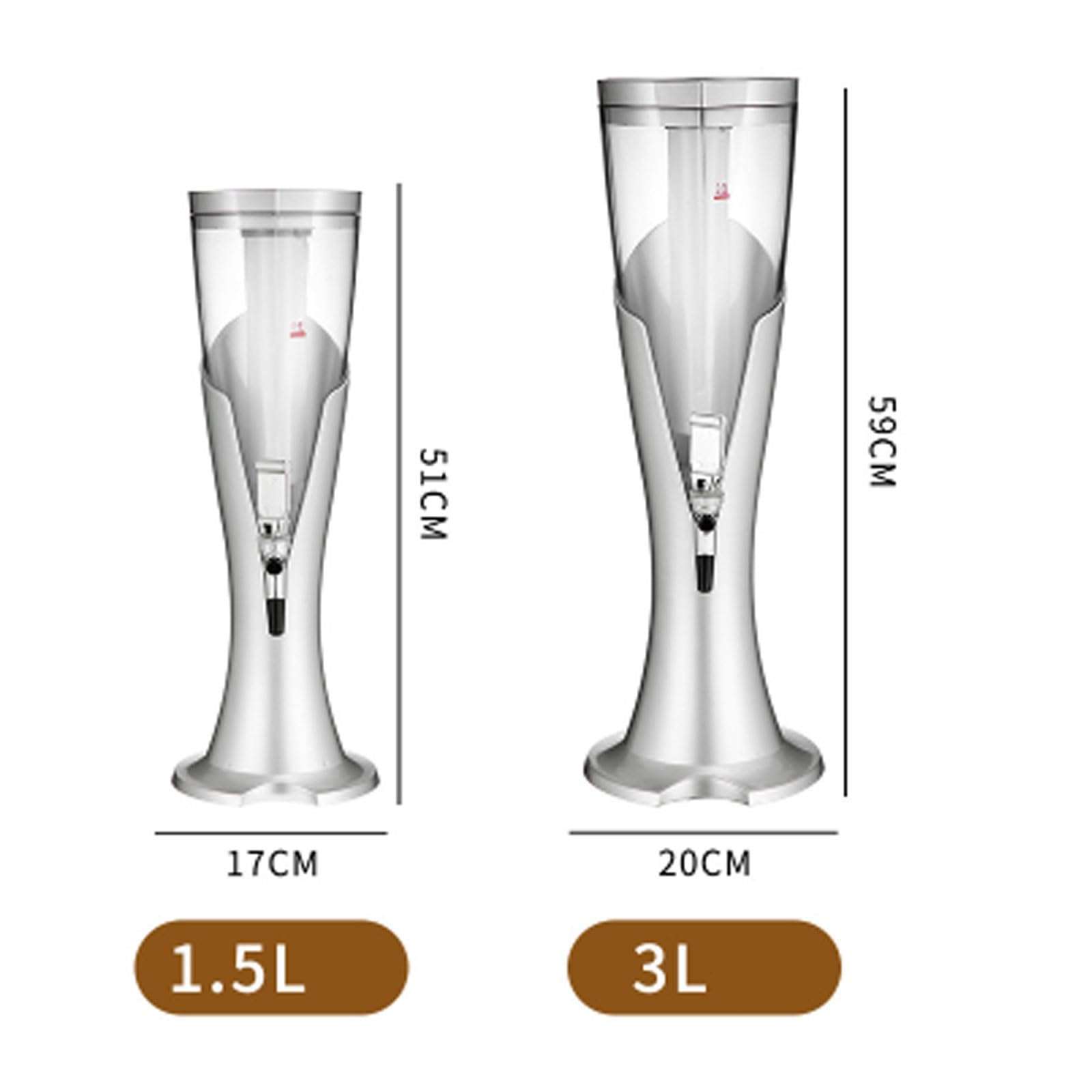CHENYUEFA Beer Tower, 1.5L/3L Drink Dispenser, Tabletop Beer Tower,Stainless Steel & PE Beverage Dispenser for Party Home Bar Use Beverage Dispe(Gold,3L) 3