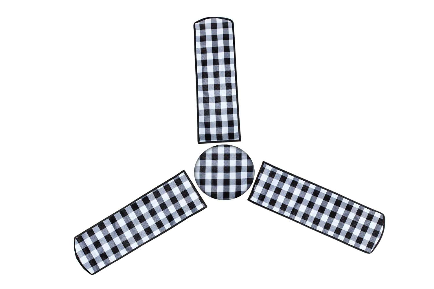 The Furnishing Tree Waterproof & Dustproof Three Blade Ceiling Fan Cover with Attachable End Enclosure Set of 3 Fan Covers Gingham Black & White 5