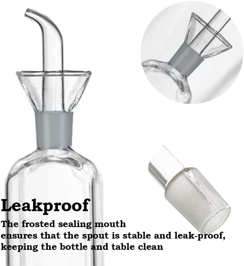 Glass Oil Bottle, 2Pcs Olive Oil Dispenser Bottle Glass, Cooking Oil Vinegar Measuring Dispenser With Spout for Dining Table and Home Kitchen and BBQ (250ml, Transparent) 6