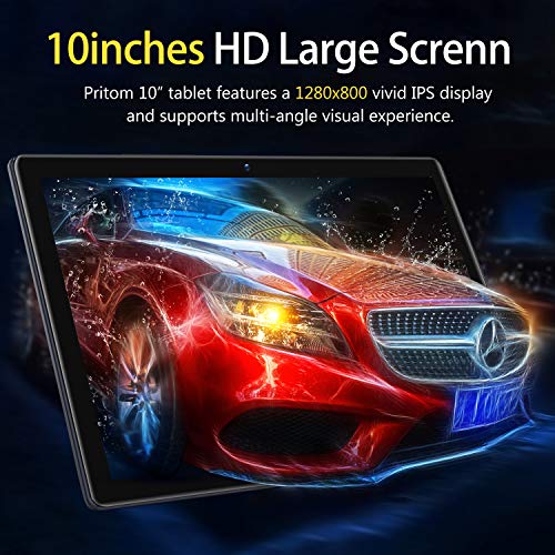 PRITOM Android Tablet 10 inch, M10, 64GB Android Tablet, 10.1 inch IPS HD Touchscreen, GPS, FM, Quad-Core Processor, Dual Camera,Wi-Fi 4