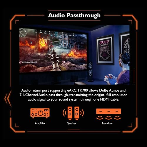 BenQ TK700 4K UHD HDR Home Cinema Projector 3200 ANSI lumens, Excellent Colors 96% REC 709, Upto 200inches Screen Size, Sports Mode, eARC, 16ms Low Input Lag, 2D Keystone,3D 5