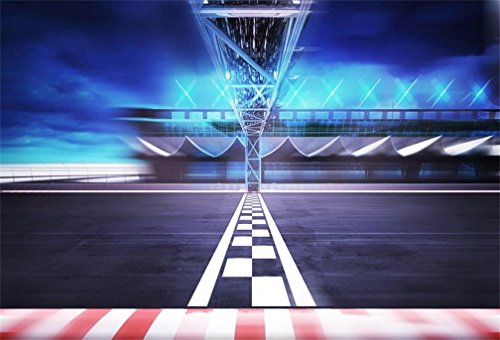 AOFOTO 7x5ft Finish Line Race Track Backdrop Motor Car Racing Auto Motorsport Motion Stadium Arena Road Photography Background Champion Sport Competition Boy Men Birthday Party Photo Studio Props 1