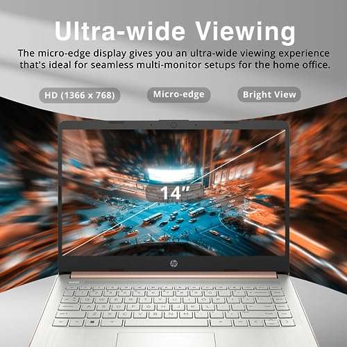 HP Stream 14" HD BrightView Laptop, Intel Celeron N4120 Processor, 16GB RAM, 64GB SSD, Intel HD Graphics, 720p Webcam, Rose Gold, Win 11, 32GB Hotface USB Card, 1 Year Office 365 4