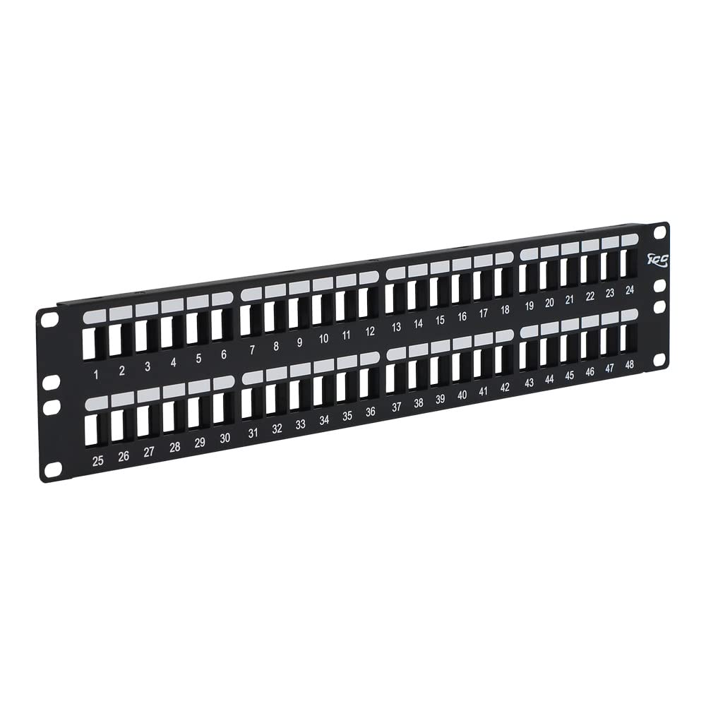 ICC 48 Port Blank Keystone 2U Patch Panel with 19” Metal Rackmount Housing for Slim Profile Keystone Jacks (Sold Separately), UL Listed, IC107BP482 1
