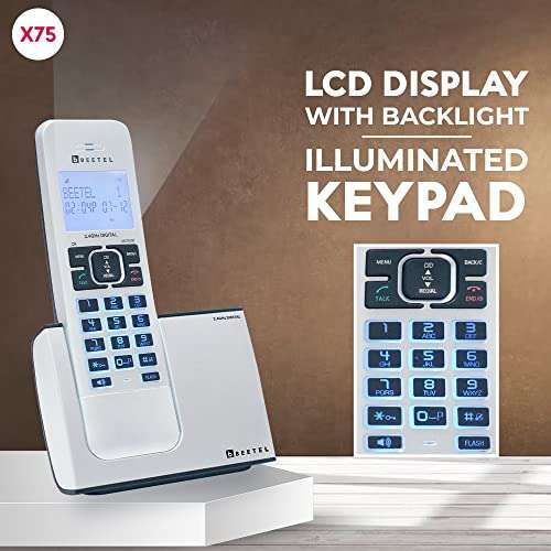 Beetel Newly Launched X75 2.4Ghz Cordless Landline,Dual Mode DTMF/FSK,1 Line 7 Segment LCD Display & Blue LED Backlit,Illuminated Keypad,2 Way Speaker Phone,6 Step Ringer Volume Control (Silver)(X75) 2