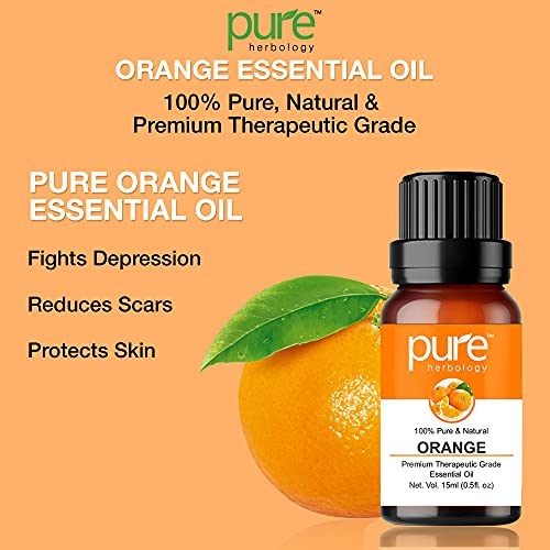 Pure Herbology Orange Essential Oil Pure, Natural & Undiluted Therapeutic Grade for Skin, Hair, Body, Face and Good Vibes, 15ml 5