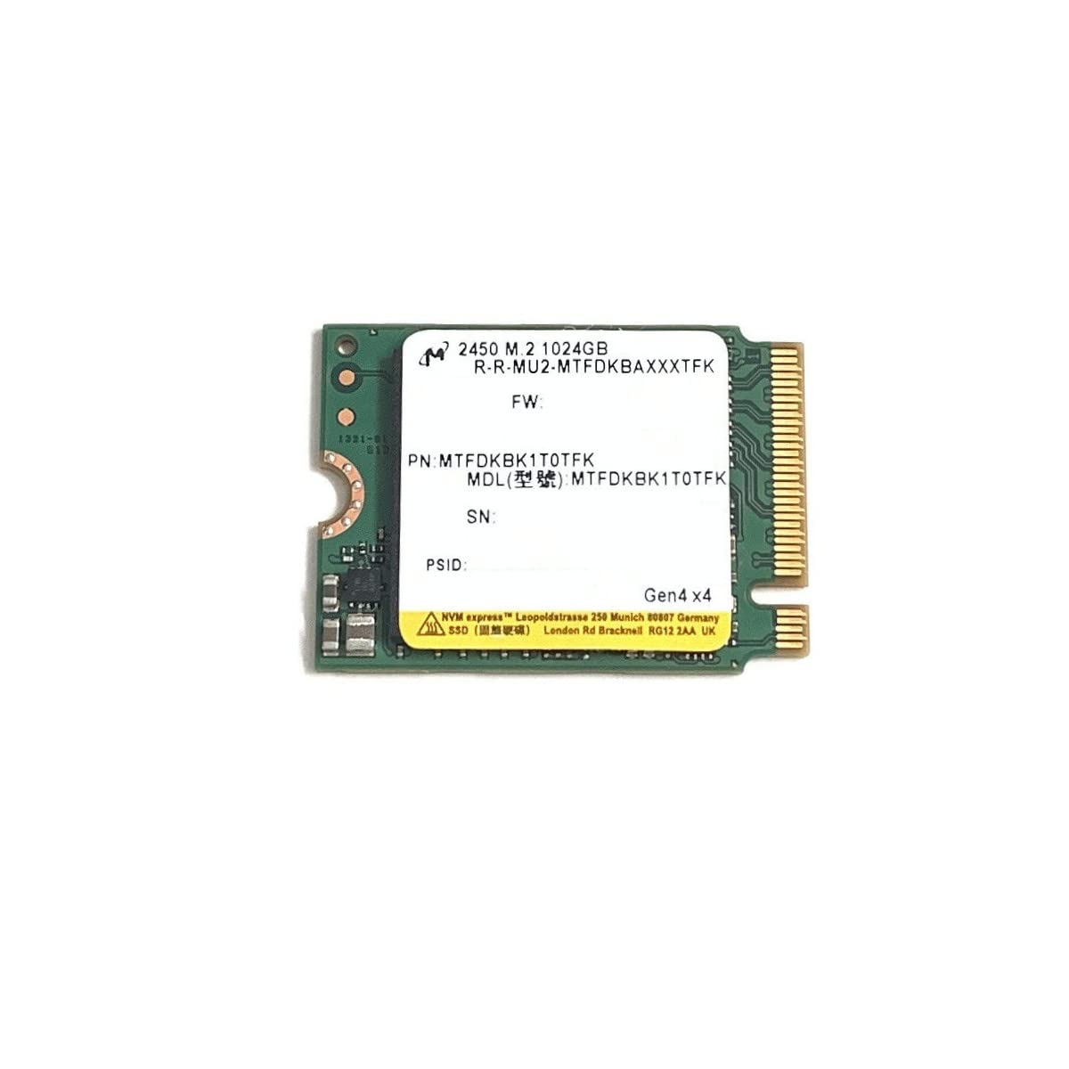 Micron SSD 1TB M.2 2230 30mm NVMe PCIe 4.0 Gen4 x4 MTFDKBK1T0TFK 2450 Series Solid State Drive for PS5 Dell HP Lenovo Laptop Desktop Ultrabook Surface Steam Deck 1