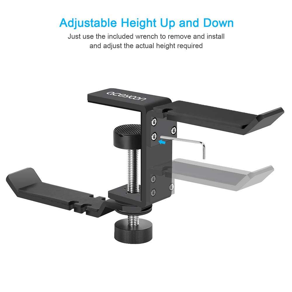 aceyoon Dual Headphone Hanger Holder Clamp Hook,360 Degree Rotating Headset Stand with Cable Organizer Under Desk,Aluminum Black Universal for Hanging Bag PC Gaming Accessories 4