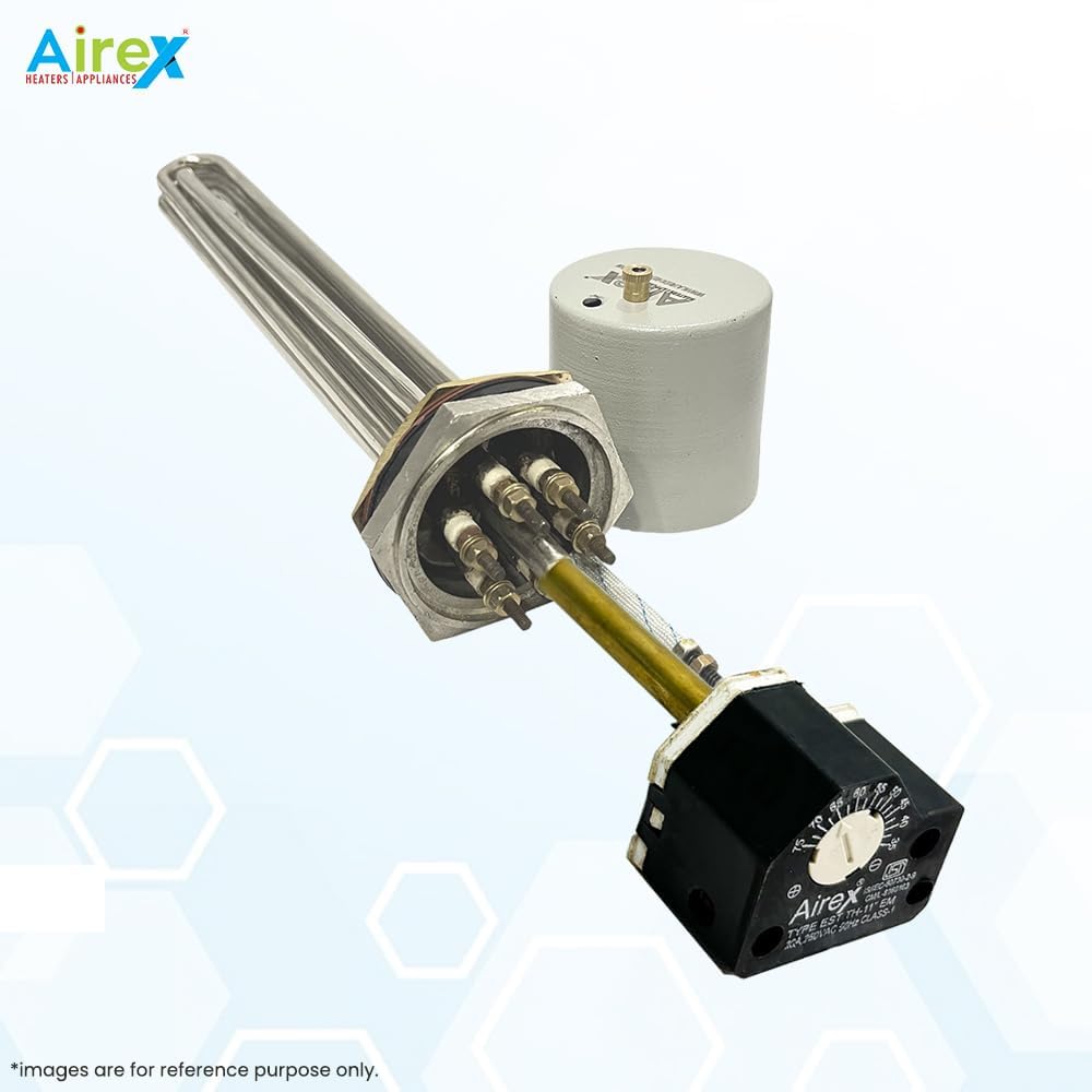 Airex Water Immersion Heater | 6 kW Stainless Steel Triple Pipe Heating Element | 1.5-Inch B.S.P. Thread with 7-Inch Auto Cut-Off Thermostat (35–75°C) 5
