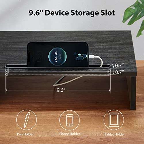 LORYERGO Dual Monitor Stand for 2 Monitors, Desk Riser With Storage, Computer Stand w/Slot for Tablet Cellphone, for PC, Laptop, Printer 3